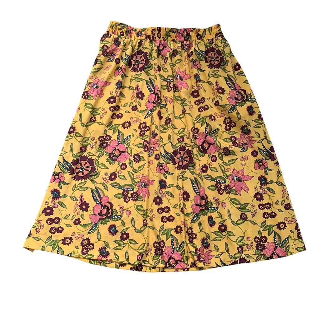 Vintage S.G. Sport Skirt Womens Medium A-Line Made USA Yellow Floral Pockets